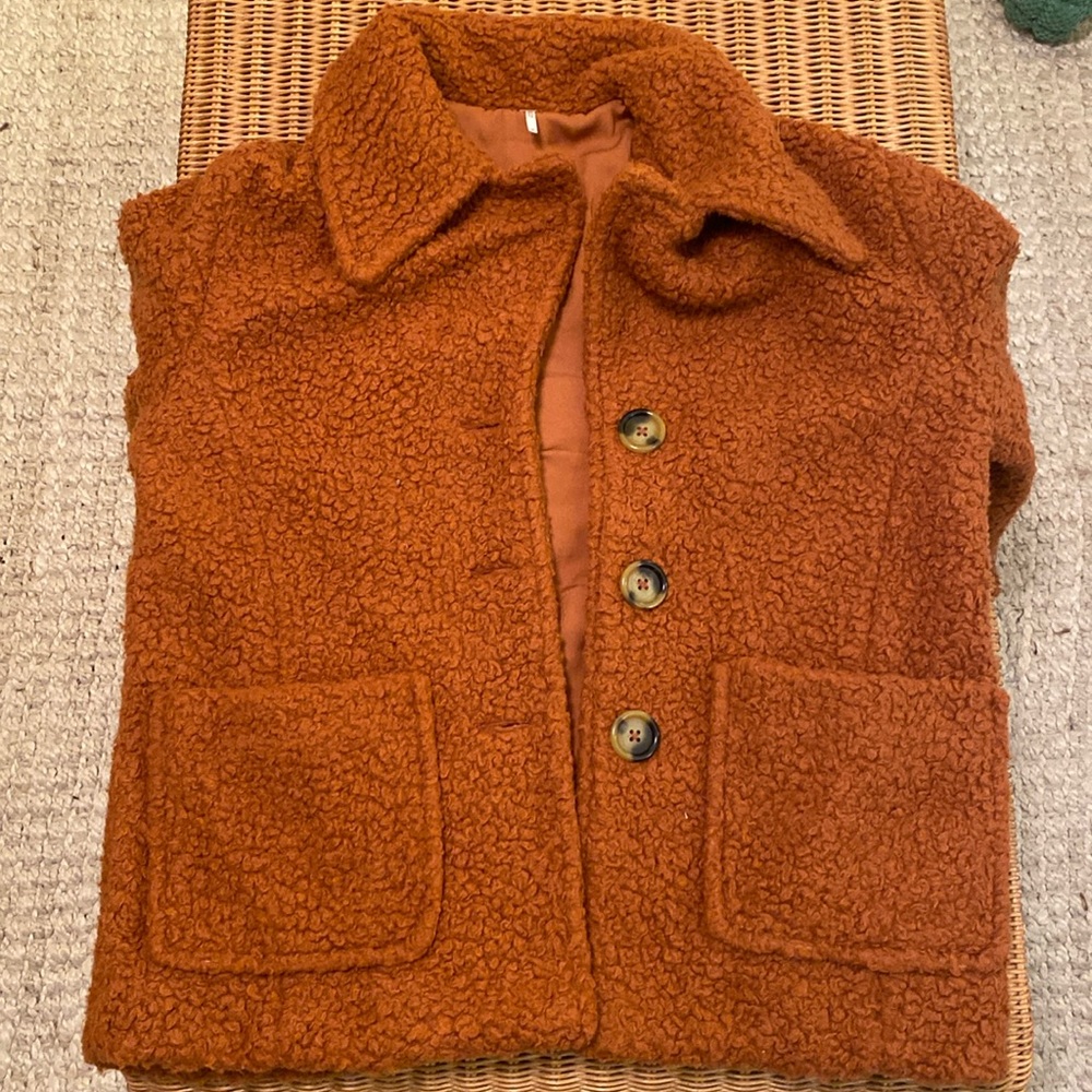 New Free People Teddy Coat Sherpa Jacket Cozy Size M Button front